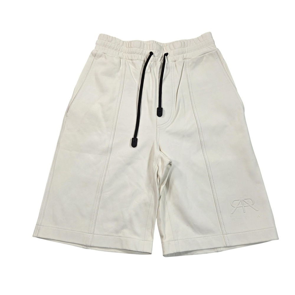 RTA Shorts Mens XS White Lambskin Leather Sweat Elastic Waist Drawstring Casual